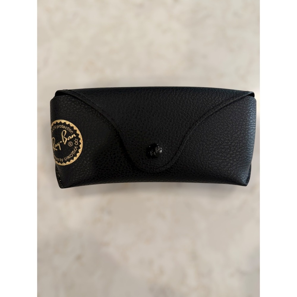 Ray-Ban Black Pebbled Leather Sunglasses Case Gold Logo Snap Closure Luxottica